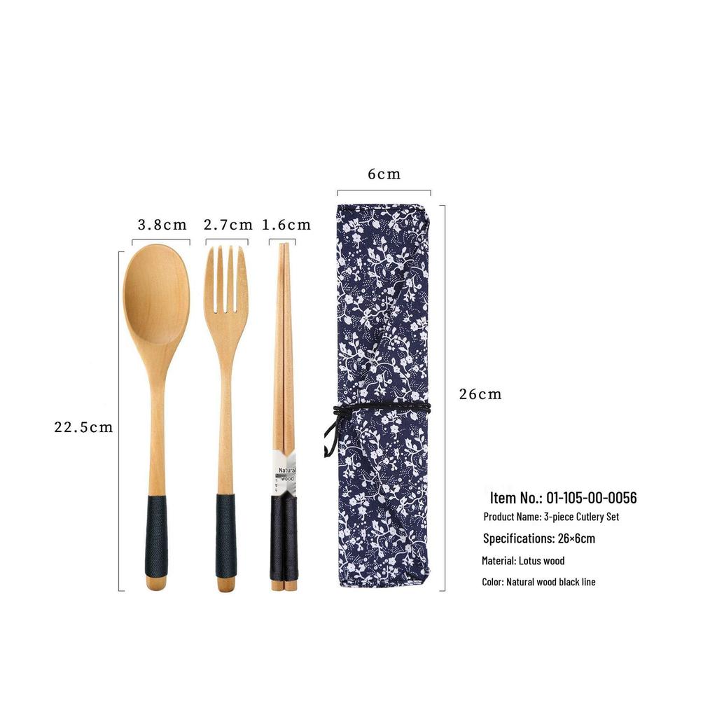YFJY Drewniany Zestaw Sztućców: Grawerowalny widelec, łyżka, pałeczki z materiałowym woreczkiem - Idealne na wesela i do codziennego użytku
