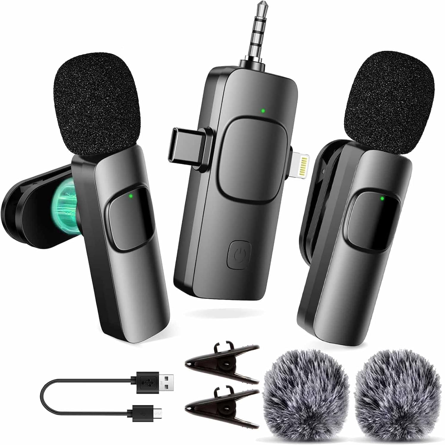 

Bluetooth Microphone, Lapel Microphone, Compatible with iPhoneAndroidCamera, 3-in-1 Receiver, Simultaneous Use with Two Receivers, 300m Transmission