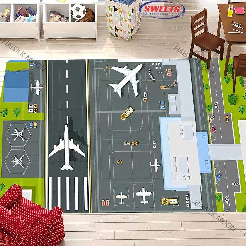 Aircraft Theme Airstrip Airport Signs Printed Carpet Living Room Bedroom Sofa Large Area Decorative Mat Kids Play Soft Rug Gift