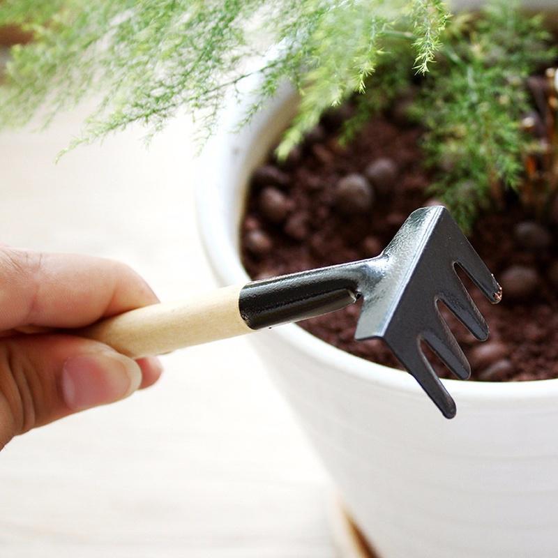 Garden Potted Plant Hand Tool Kits Plant Gardening Shovel Spade Rake Trowel Wood Handle Metal Head