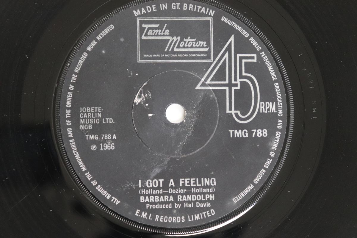 

7inch Record BARBARA RANDOLPH - I Got A Feeling / You Got Me Hurtin TMG788 TAMLA MOTOWN 1971 UK Soul/Funk Used