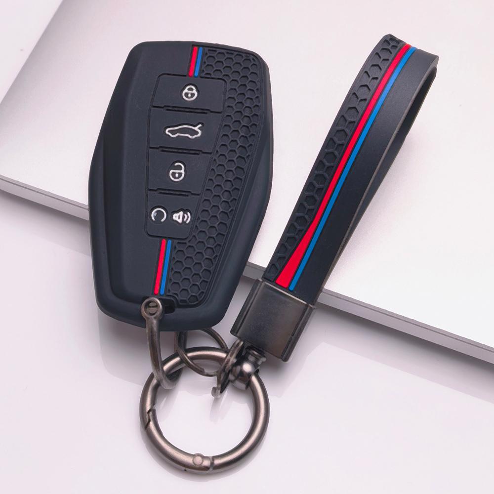 Anti Lost Silicone Keychain Lanyard for Geely Emblem Coolray Emgrand GT GS with Keychain Honeycomb Texture Metal Keychain Fold Remote Key Sleeve