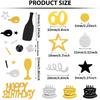 3000 Pieces Happy Birthday Number 60 Confetti - Black Gold Silver Party Decorations for Cake, Table Scatter, Anniversary (60th Style)