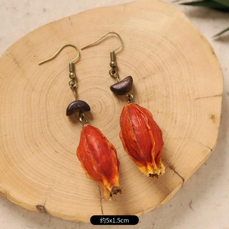 Original Design Traditional Chinese Medicine Plant Earrings Retro Literature Natural Fruit Handmade Long Earrings Women