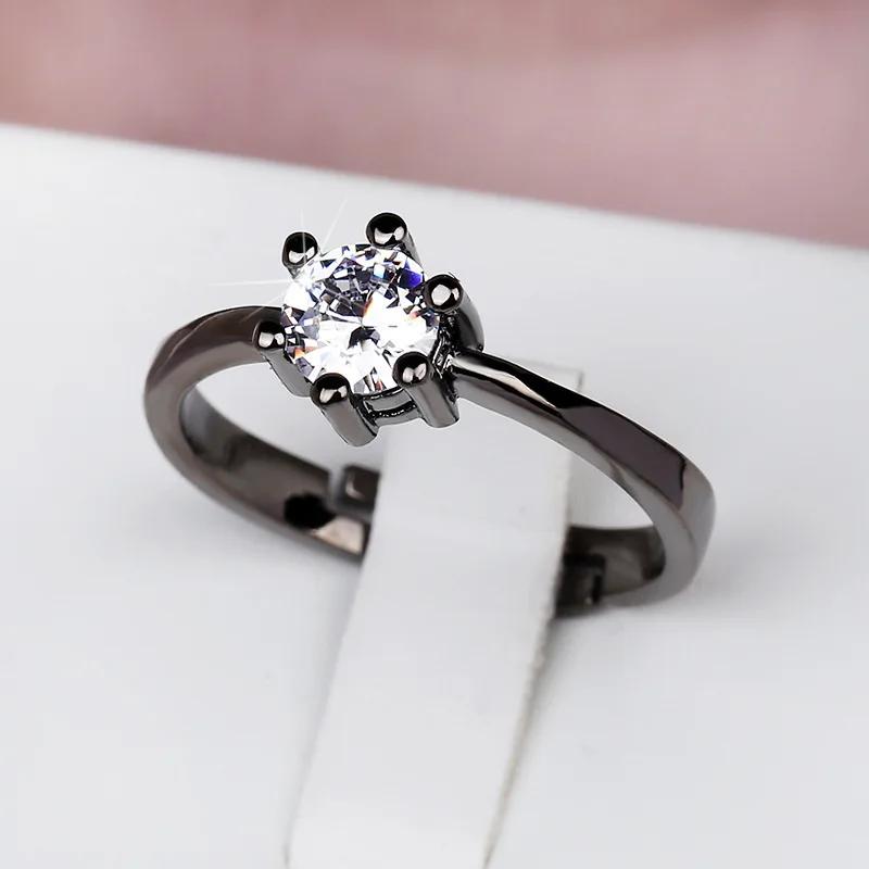 

Классическое кольцо с цирконом с шестью крапанами, ювелирное изделие, простое кольцо из черного золота, белого золота, с черным бриллиантом, свадебное, обручальное, регулируемое кольцо resizable