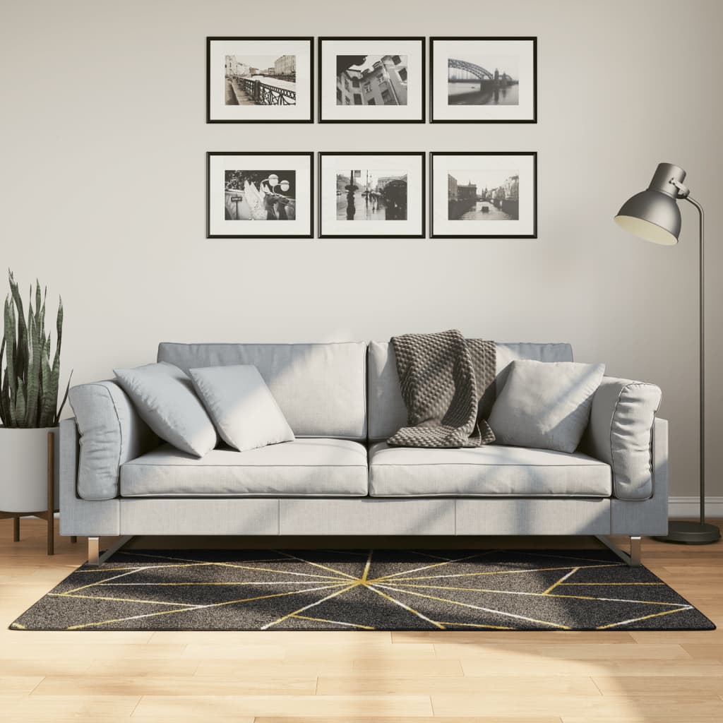 Washable Rug in Black and Gold 80 x 150 cm