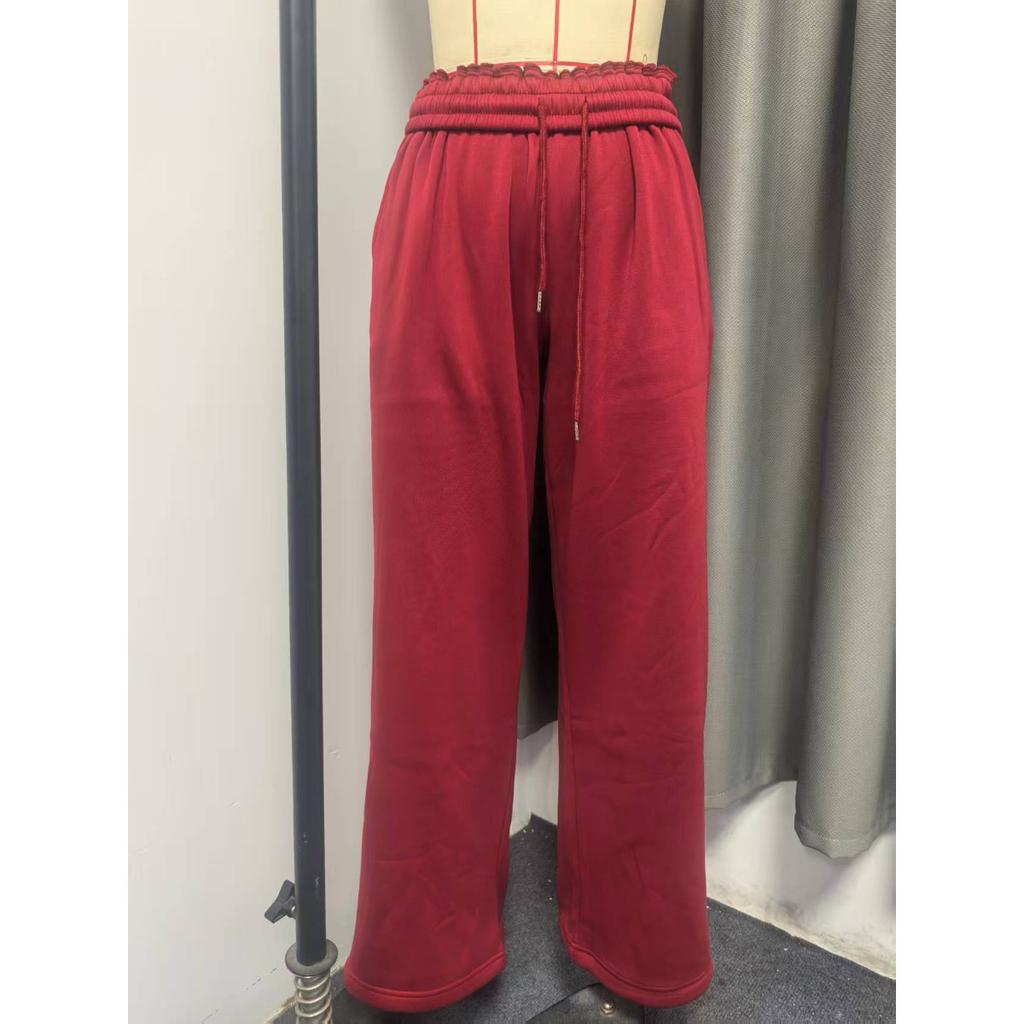 Winter Women's Fleece Lined Elastic Waist Loose Wide Leg Casual Sports Trousers, Crossborder European American Ladies Pants