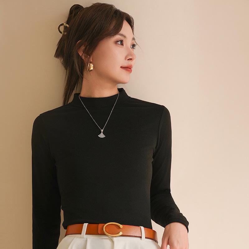 

Женский топ с полувысоким воротом, двусторонний немецкий флис, однотонный, с длинным рукавом, модное нижнее белье, базовый слой со средним воротом для весны, осени и зимы 3XL