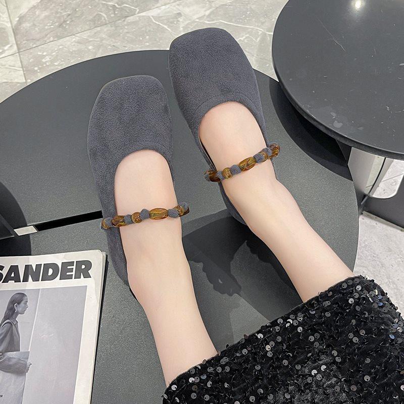 Skirt Mary Jane Shoes with 2025 Shallow Single Shoes Women's New Beaded Gentle National Style Flat Autumn Beanie Shoes No