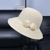 Fine grass French spring and summer 2026 new old money wind pearl flower dome straw hat sunshade sunscreen big brim basin hat