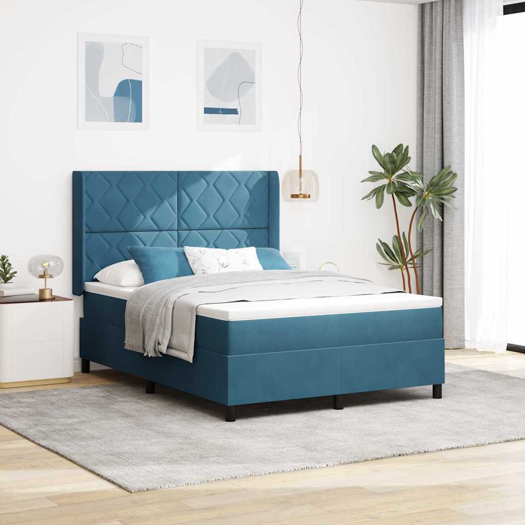 Boxspring Bed with Headboard Blue 140 X 200 Cm Velvet
