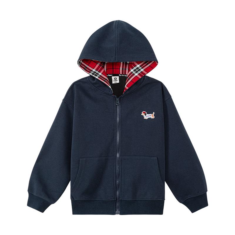 Zuoxi Girls Plaid Dog Patchwork Hooded Sweatshirt 150