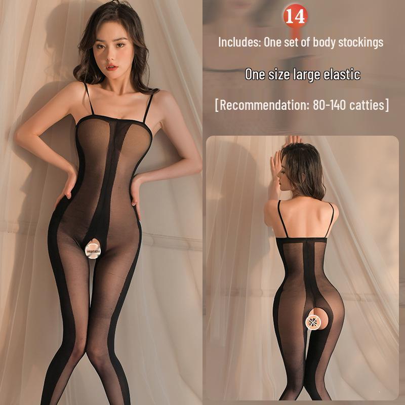 Intrigue Lingerie: Damen Verführung Set mit offenem Schritt und transparenten Netzstrümpfen