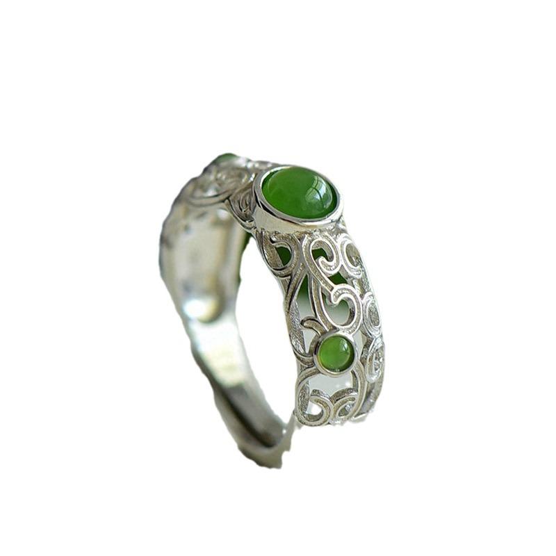 Xiangxu Retro Hetian Filigree Silver Open Ring for Women