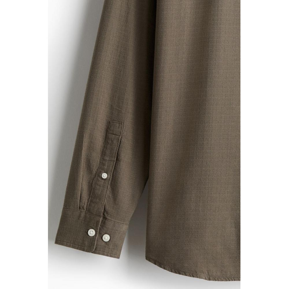 H M Textured sHirt Regular Fit kHaki Green