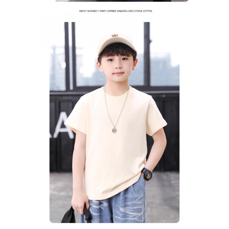 Boys' Pure Cotton School Style Short-Sleeve T-Shirt for Ages 10-14 - Summer 2025