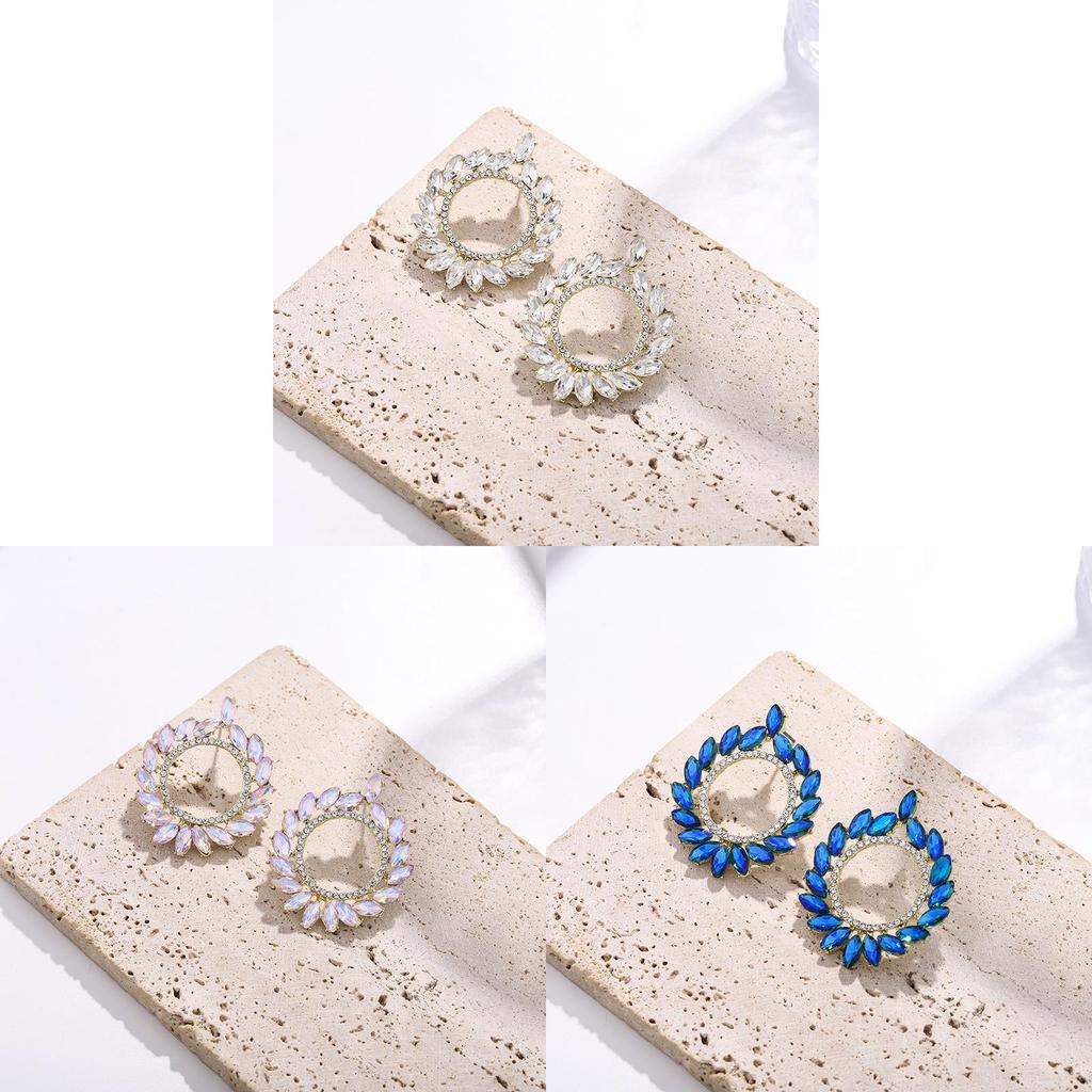 Elegant Alloy Crystal Drop Earrings With Geometric Design For Women Spring
