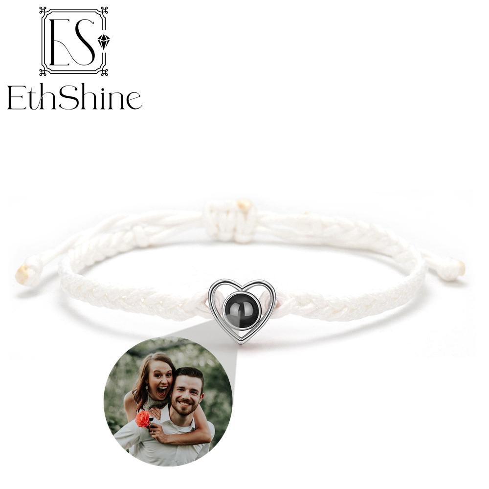 EthShine Personalized 925 Silver Circle Photo Bracelet Projection Bracelets Custom Photo Bracelet Couple Memorial Gift Women