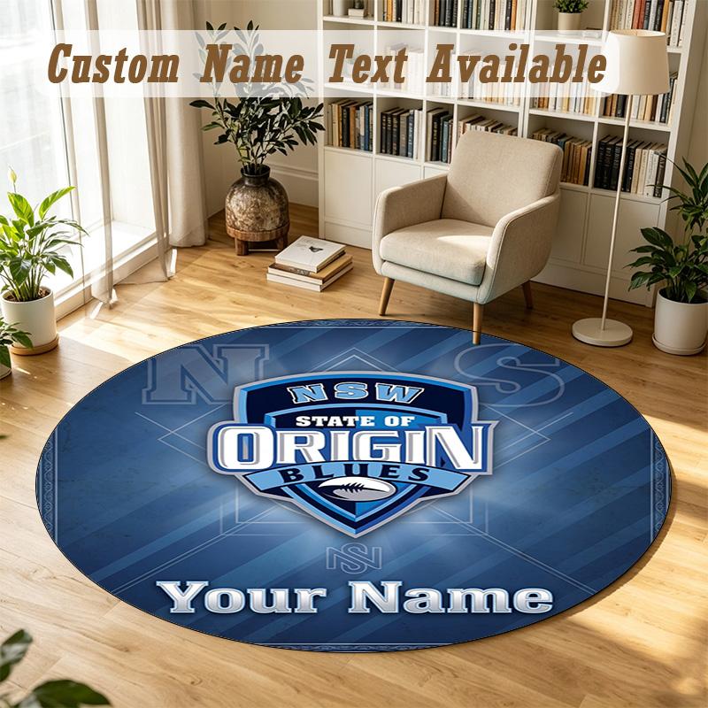 Round Rug Custom NameNSW Blues logo Pattern Non Slip Carpet Home Floor Decor