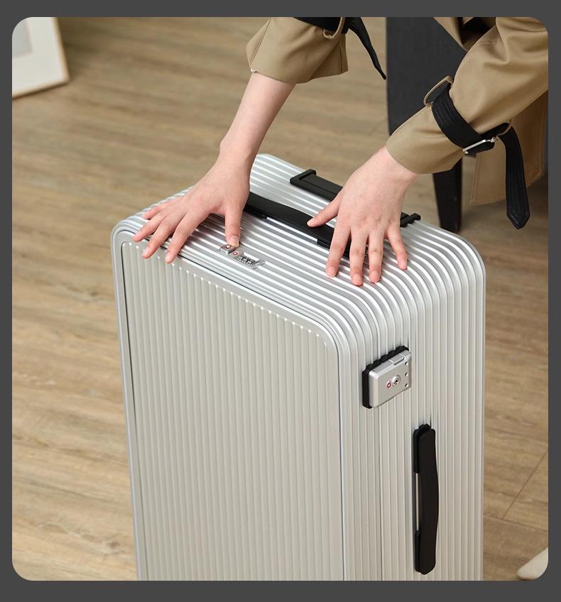 20" Aluminum-Magnesium Alloy Carry-On Suitcase with Front & Side Opening, Metal Pull Rod, and 24" Combination Lock.