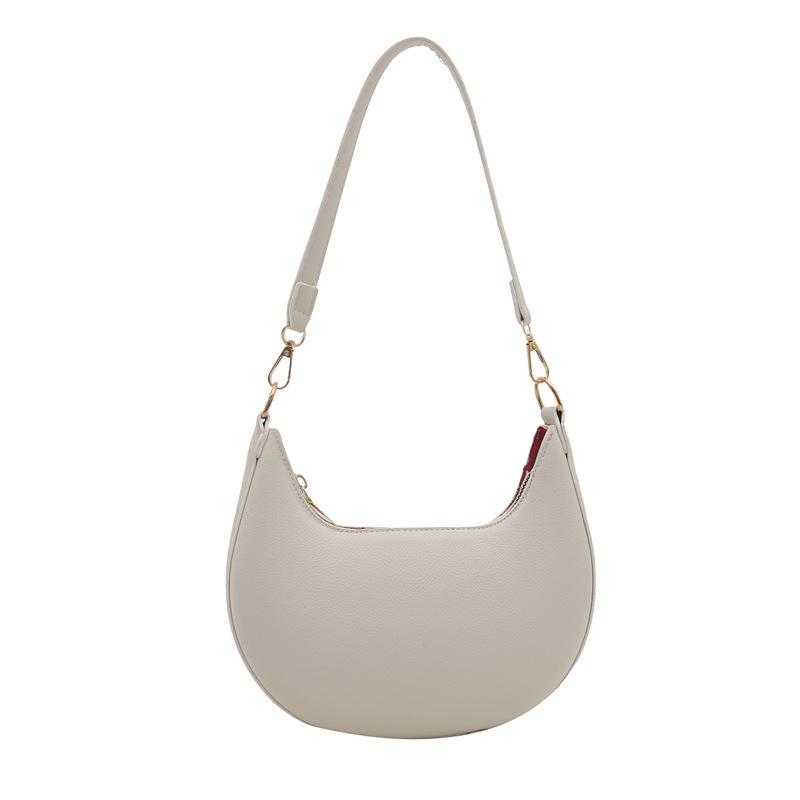 Women's Luxury Crescent Tote Shoulder Bag with Detachable Adjustable Strap, Zipper Closure & Golden Tone Hardware Handbag Purse