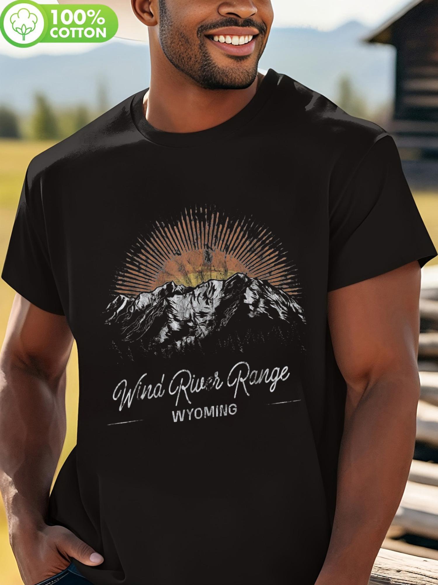 

Wind River Range Wyoming Vintage Graphic T-shirt - Black Casual Crew Neck Short Sleeve Tee with Hiking Design XXL