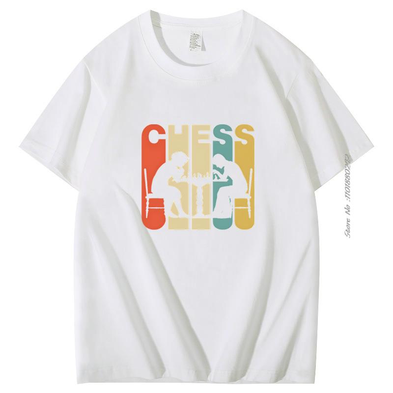 Vintage Style Cotton Tshirt Chess Silhouette T Shirt Men Fashion Printed Tshirt Pure Mens Short Sleeve Tshirt Mens Clothes