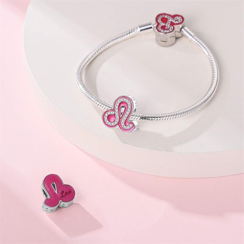 New 925 Silver Princess Pink Shining 12 Constellation Lucky Charms Beads Fit Pan Bracelets DIY Gifts Fine Jewelry