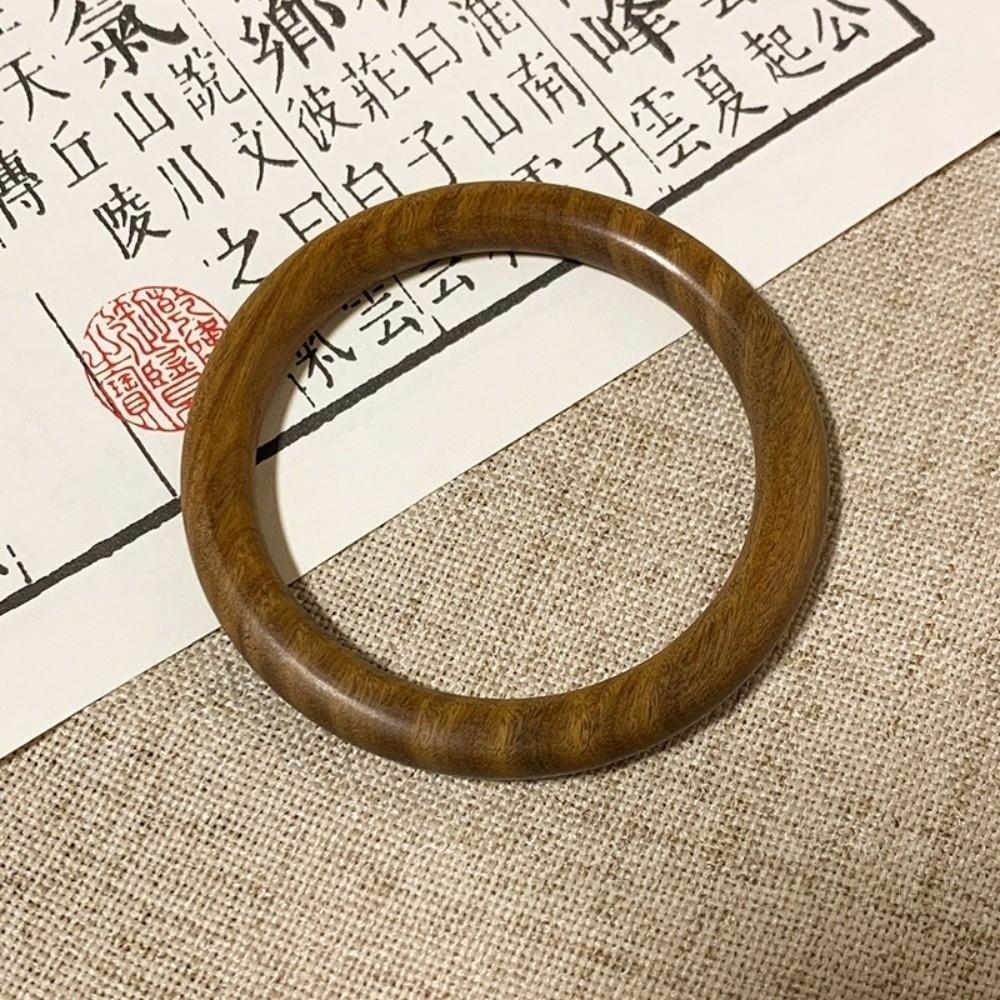 Wide Round Sandalwood Bracelet Chinese Ethnic Style Retro Hand Ring Sandalwood Bangle  Student