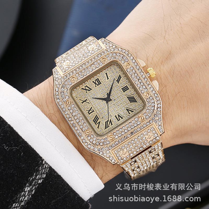 Square Starry Sky Steel Band Diamond Embellished Quartz Watch For Men