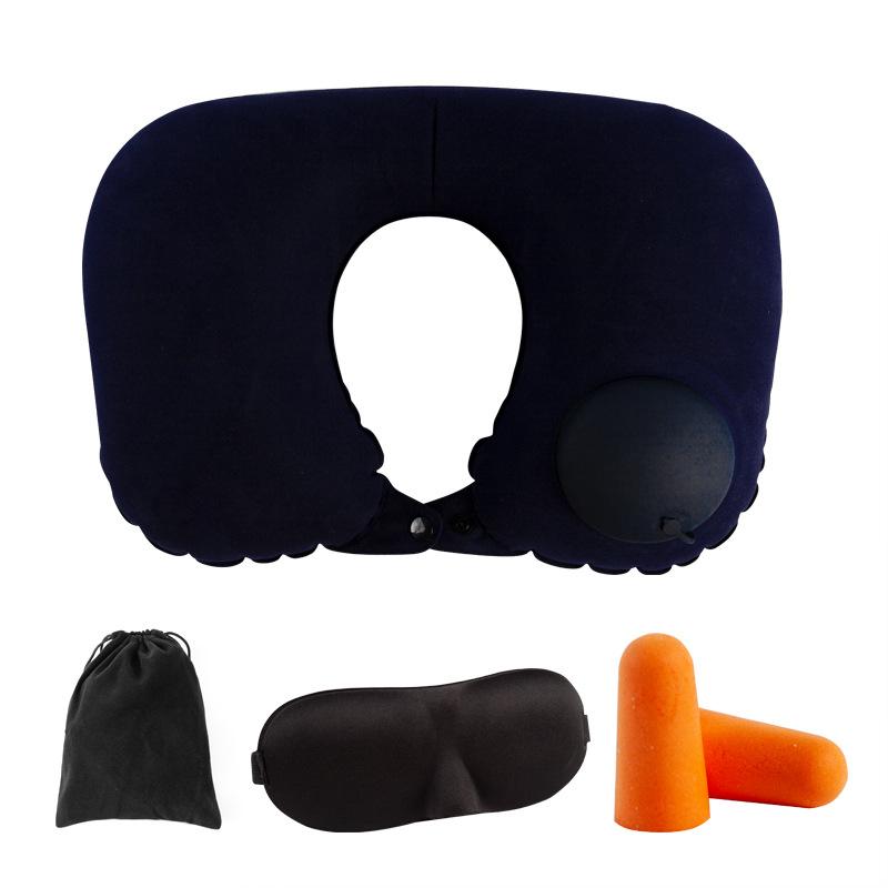 U-shaped Travel Pillow Car Aviation Flight Office Inflatable Neck Pillow Short Plush Cover PVC Support Headrest Soft Care Pad