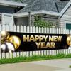Happy New Year Banner 78.7 X 17.7 Inch Gold and Silver Balloons Sparkling Confetti Design for Holiday Party Decoration Indoor Outdoor Wall Fence or