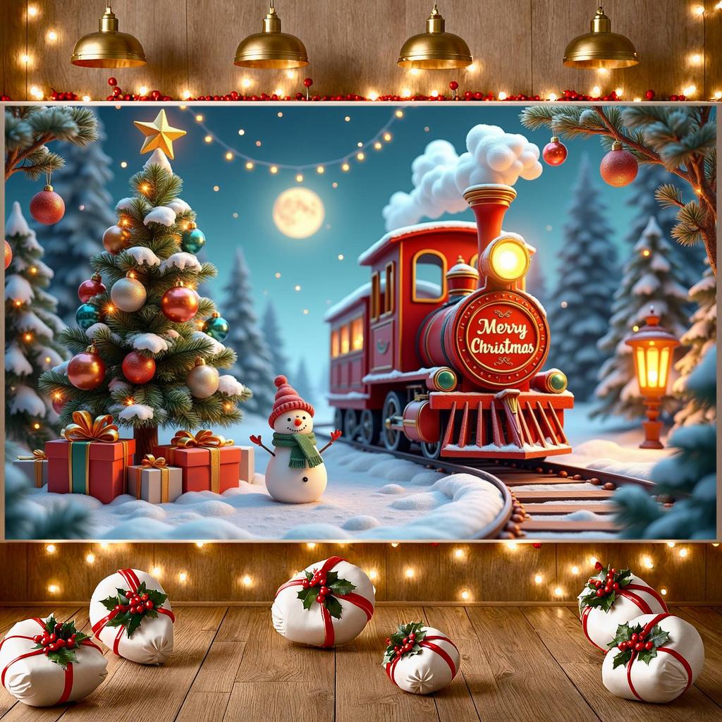 Festive Background Full Moon Merry Christmas Banner Holiday Banner Snowman Figure Xmas Tree Backdrop For Family Gathering