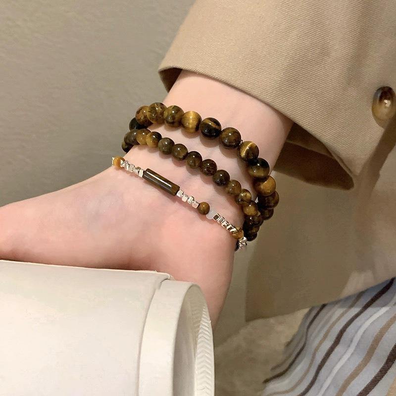 Broken silver tiger's eye stone splicing beaded bracelet women's autumn and winter niche retro jewelry student couple personalized bracelet
