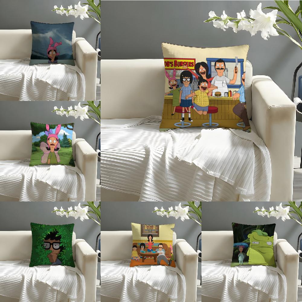 CCartoon BBobs BBurgers Pillow Case Natural Linen Organic Fabric DoubleSided Printing Sofa Home Decor Cushion Cover