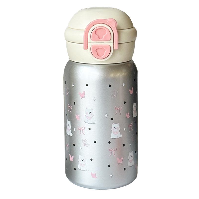 Cartoon cute double drink thermos cup portable elastic cover straw water cup boys and girls planet cat stainless steel