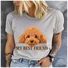 Polyester 100% Pet Lover Women Short Sleeve T-Shirt Poodle Dog My Best Friend Graphic Casual Tee