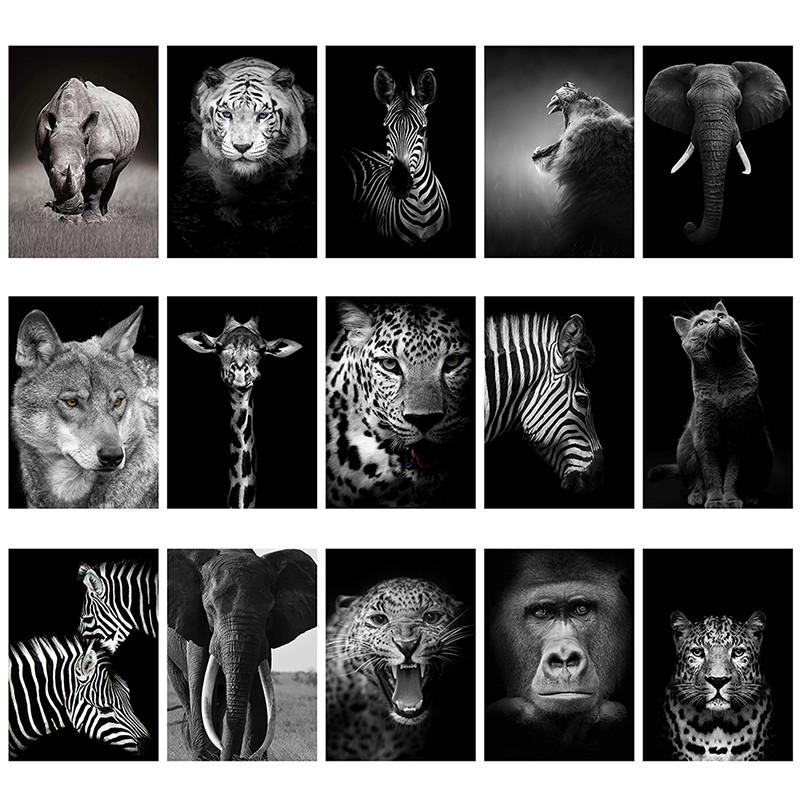 Black White Animal Wall Art Prints Unframed Modern Wild Lion Tiger Gorilla Posters for Living Room Bedroom Decor
