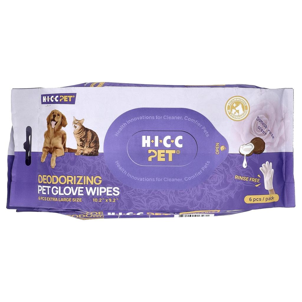 HICC Pet Deodorizing Pet Glove Tissues, Extra Large, Damask Rose, 3 Packs, 6 Sheets Each
