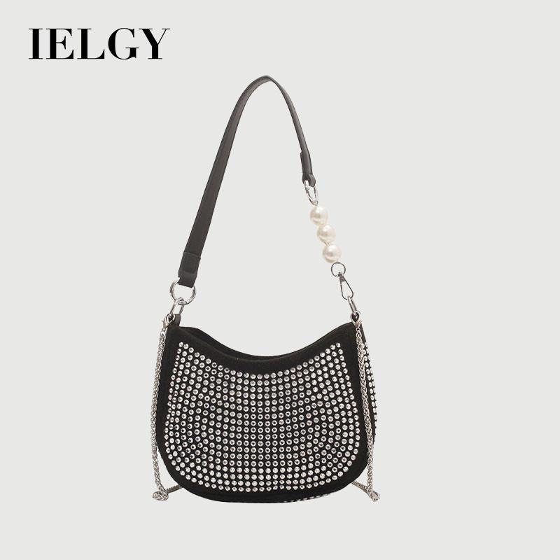 IELGY Chain Bright Diamond Female Bag Fashion Trend One-Shoulder Underarm Bag Casual Simple Diagonal Portable Female Bag