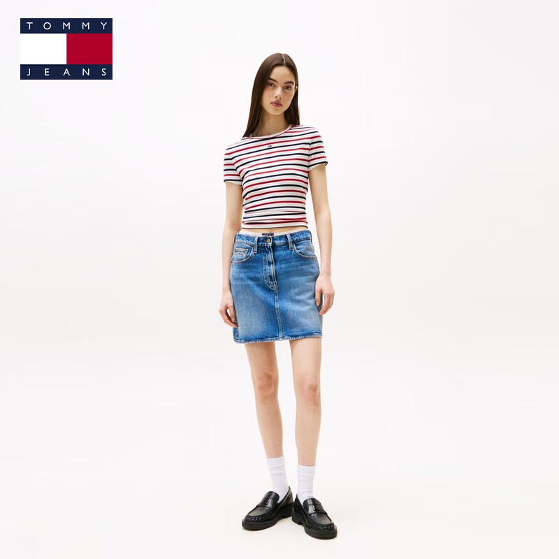 TOMMY JEANS Women's A/W 2025 Striped Ribbed Slim-Fit Short Sleeve T-Shirt