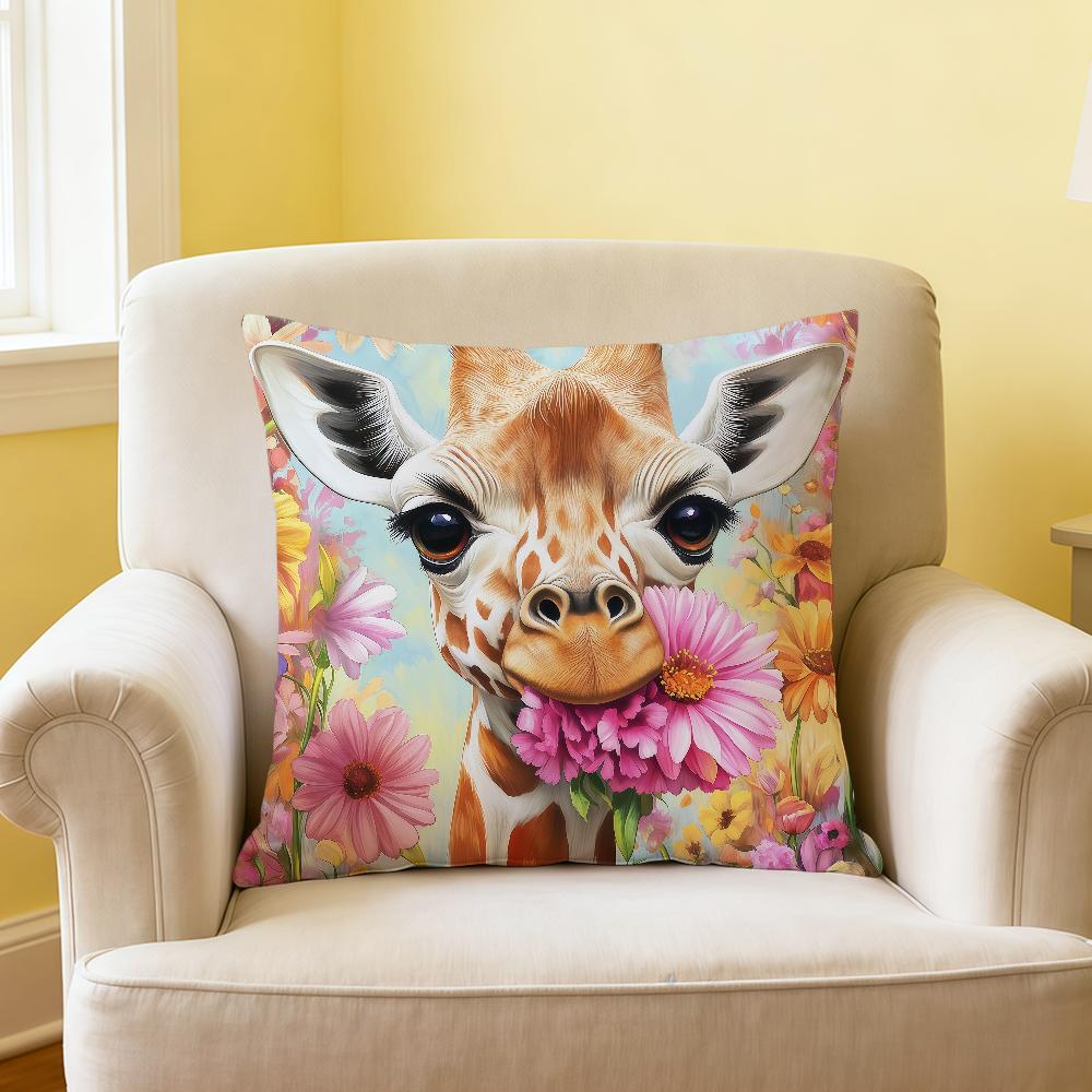Giraffe Cartoon Fashion Cute Art soft Comfortable Pillow Case for Sofa Living Room Home office Decor Protective Covers