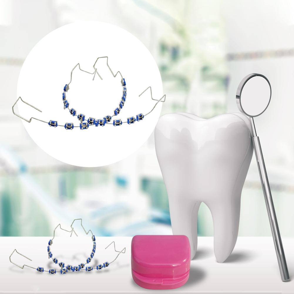 2PCS Dental Fake Braces with Storage Box Orthodontic Ligature Ties Metal Wires Bracket Dental Fashion Decoration Dental Tool