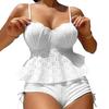 2Pcs/Set Women Sexy High Waist Shell Sling Ruffle Hem Bikini Set Shape Bra Drawstring Swimming