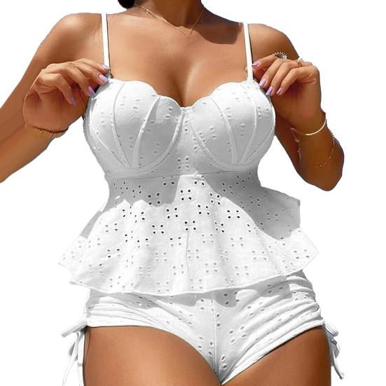 2Pcs/Set Women Sexy High Waist Shell Sling Ruffle Hem Bikini Set Shape Bra Drawstring Swimming