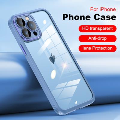 Luxuriöse stoßfeste Rüstungs-Acryl-Transparenthülle für iPhone 14 13 12 11 Pro Max mit Glaslinsenschutz, weicher Silikonrahmenabdeckung