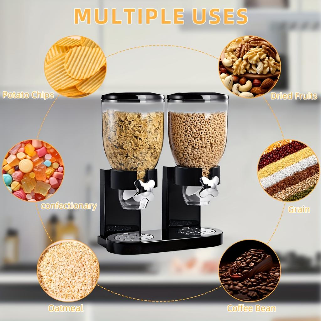 Dual Large Capacity Cereal Dispenser - Breakfast Cereal, Oatmeal, Snack, Rice, and Grain - Uncharged Cereal Machine