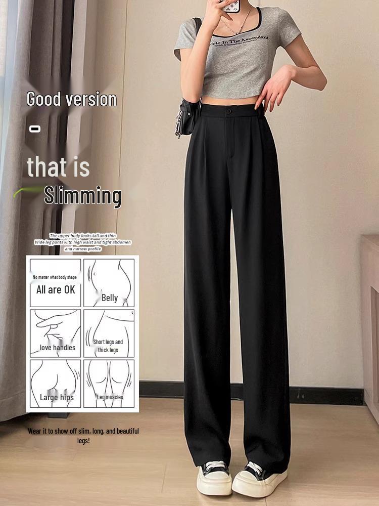 

Drapey Wide-Leg High-Waist Slimming Black Pants for Women - Spring 2024 Edition S