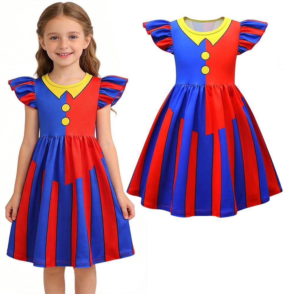 Pomni Cosplay Costumes Dress Cartoon Character Casual and Comfortable 3D Digital Print Summer Dresses for Carnival and Halloween