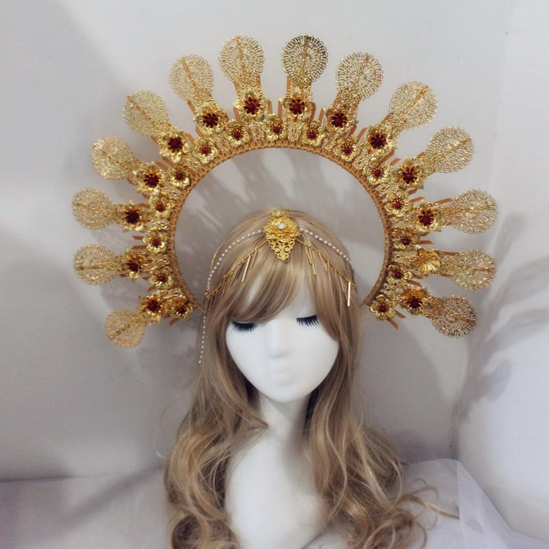 Gothic Lolita Girls KC Halo Crown Headpiece Virgin Sun Goddess Cosplay Baroque Crown Headband Women Headdress Hair Accessories